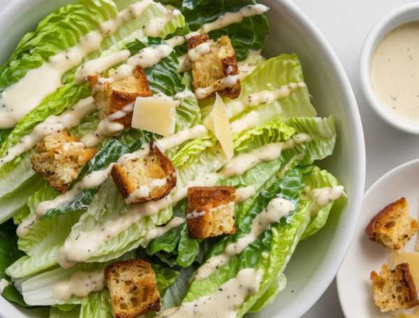 Ceasar salad with croutons and dressing 
